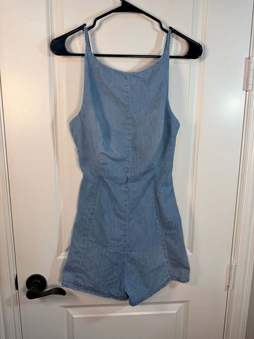 Zara Light Wash Denim Tie-Back Romper Size S